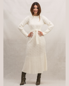 Μάξι φόρεμα με κοτσίδες εκρού | Combos Knitwear