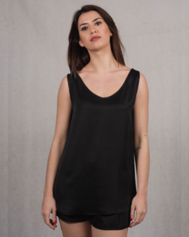 Σατέν αμάνικη μπλούζα μαύρη | MaraDoro