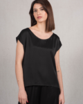 Σατέν κοντομάνικη μπλούζα μαύρη | MaraDoro