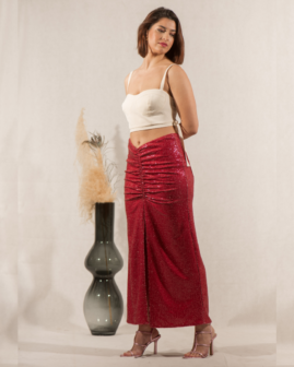 Midi φούστα με παγιέτα κόκκινη | Combos Knitwear